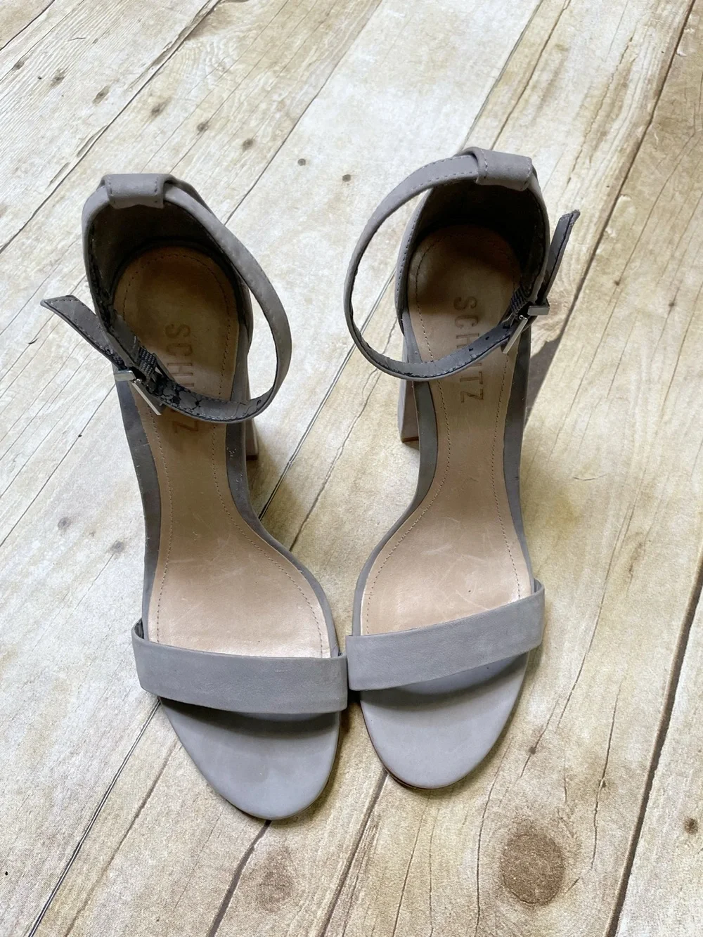 Schutz Gray Block Heel Strap Sandal - Picture 2 of 11